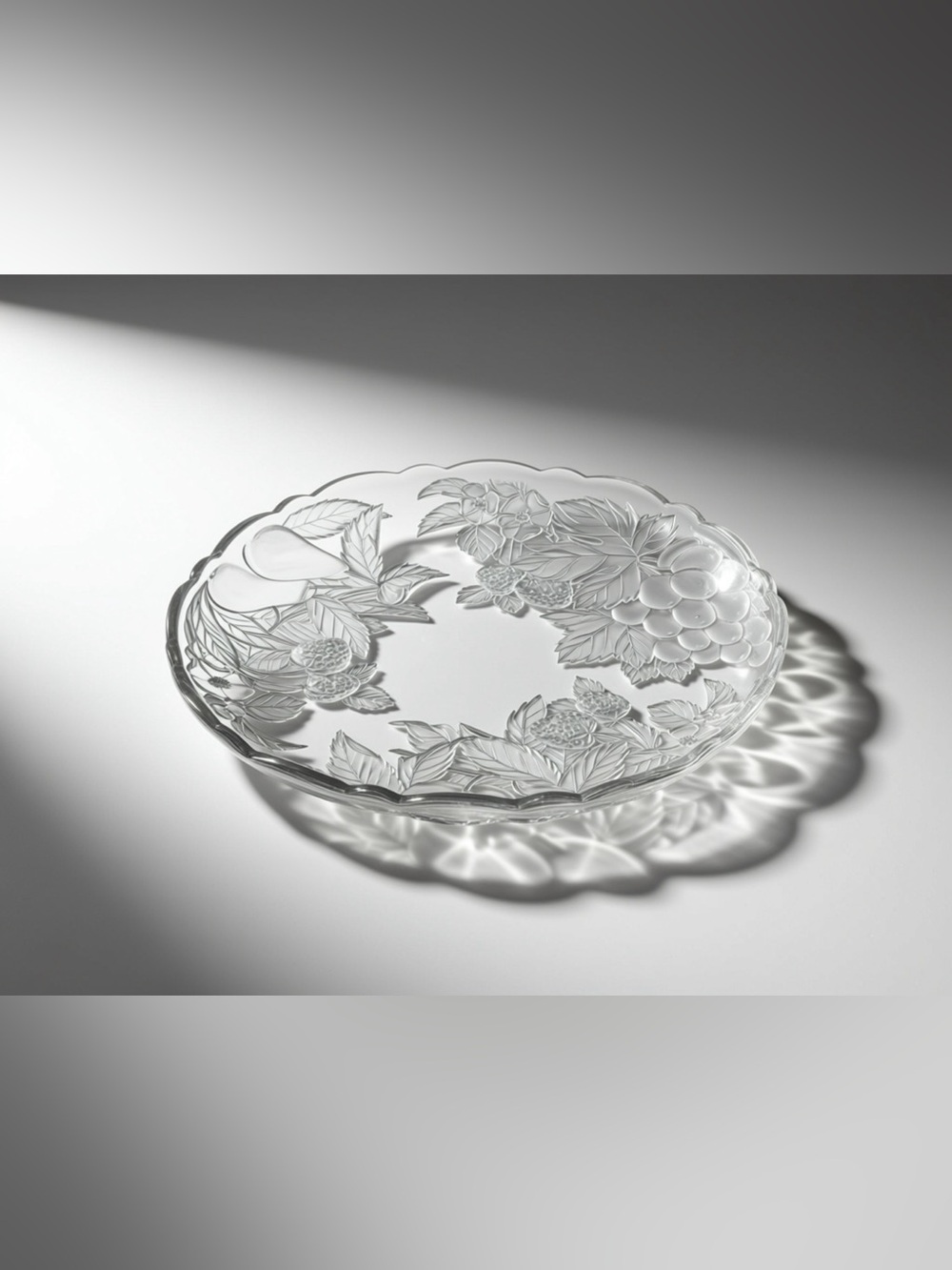Vintage Clear Floral Etched Glass Serving Platter